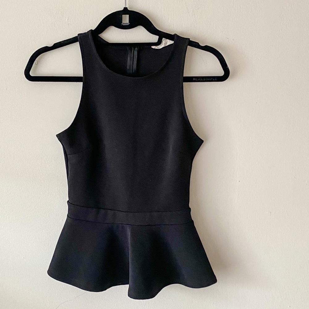 Lush peplum sleeveless top, black, size XS
